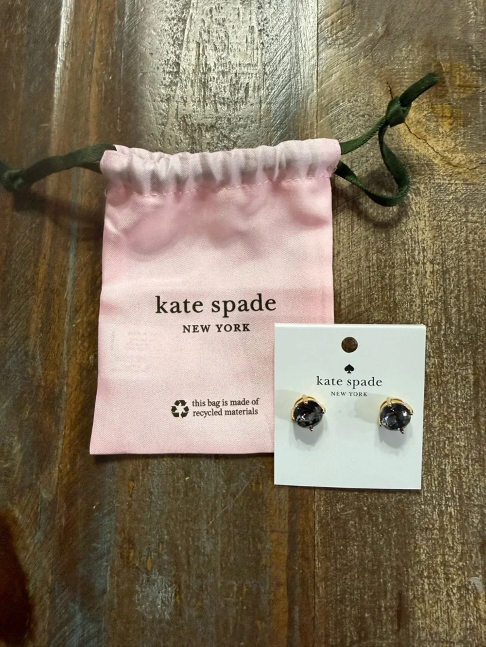 Kate Spade New York Black Crystal Gold Tone Stud Earrings w/ Dust Bag NWT - Picture 4 of 4